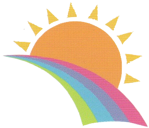 The Bright Horizons Pediatrics logo comprised of a rising sun and a rainbow.